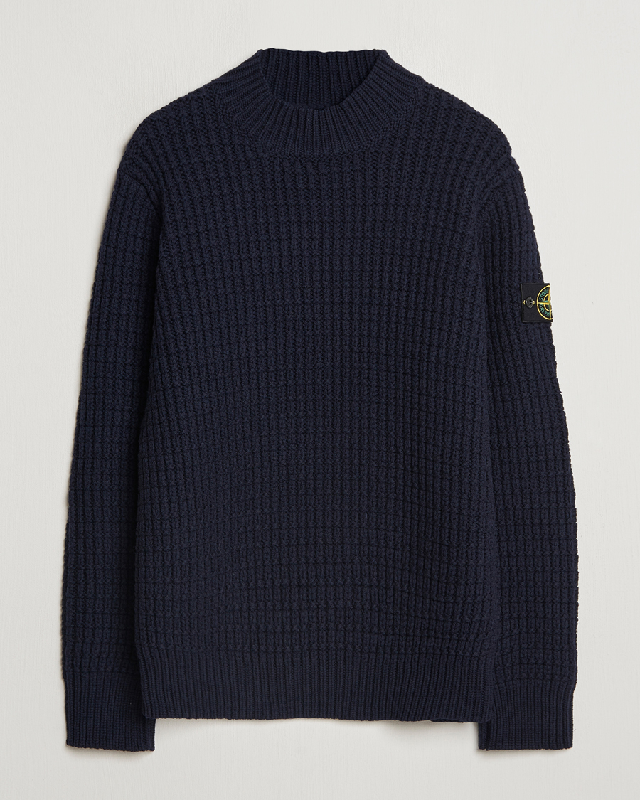Herre | Trøjer | Stone Island | Checkered Rib Stich Wool Mock Neck Navy Blue