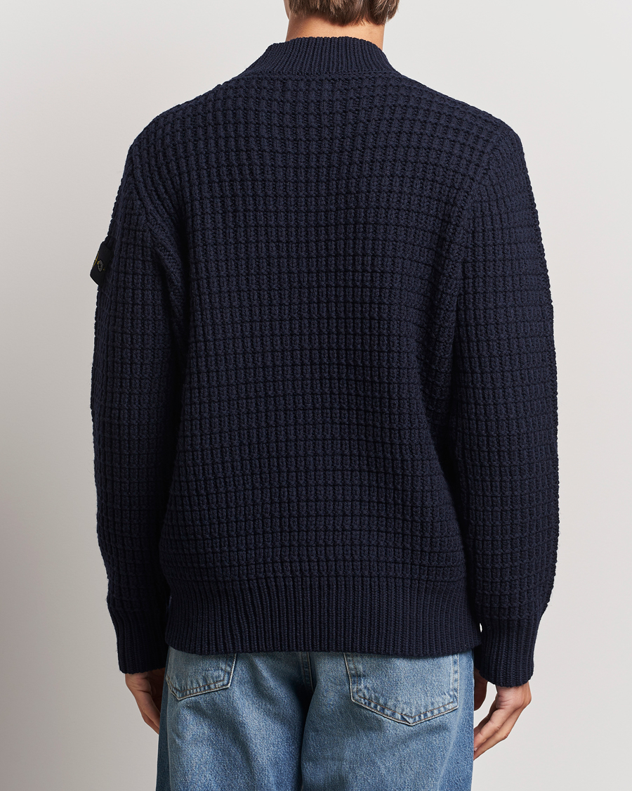 Herre | Trøjer | Stone Island | Checkered Rib Stich Wool Mock Neck Navy Blue