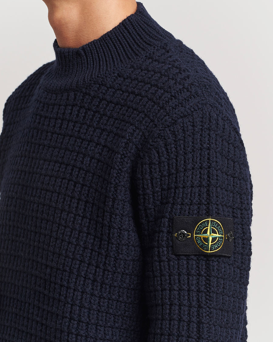 Herre | Trøjer | Stone Island | Checkered Rib Stich Wool Mock Neck Navy Blue