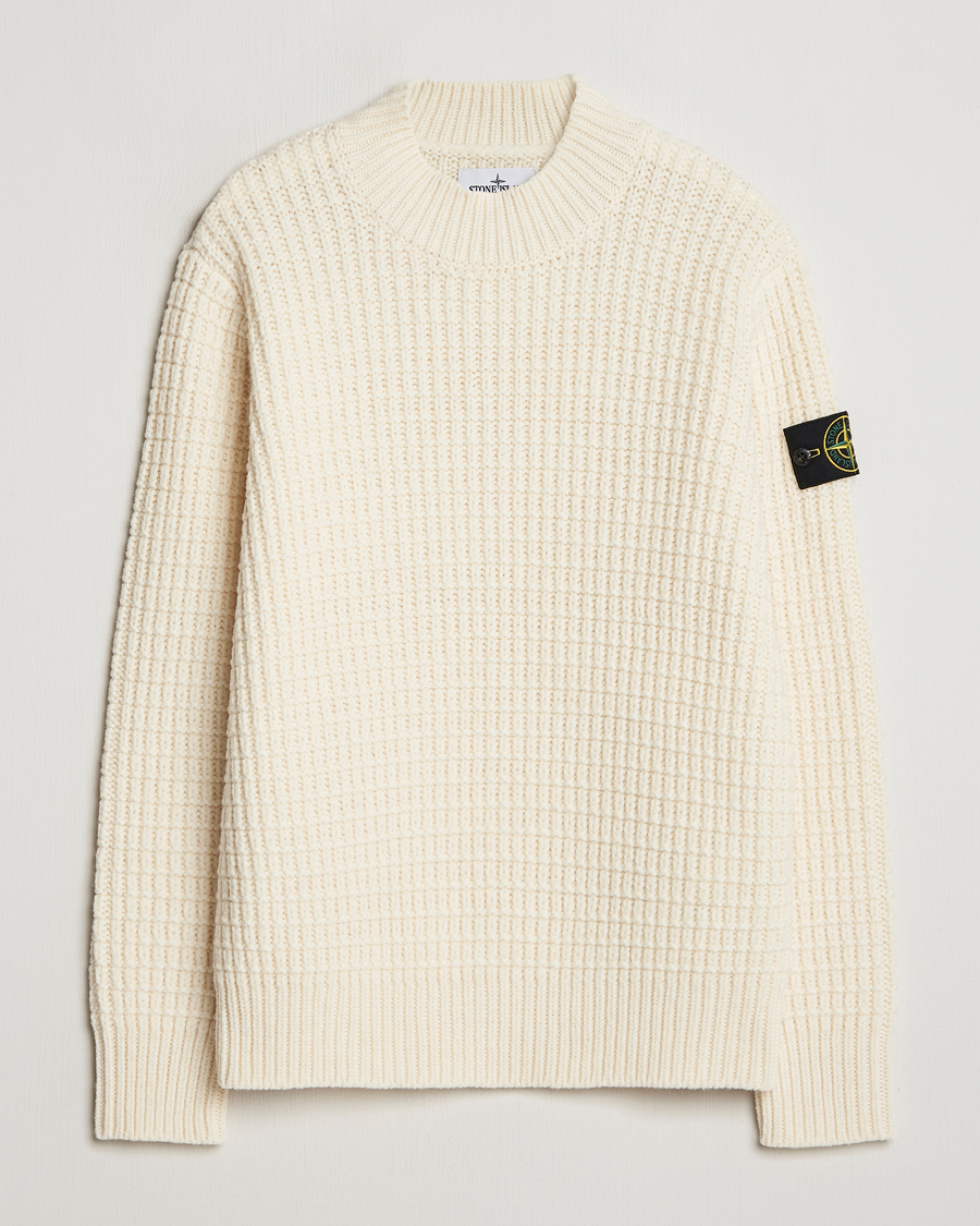 Herre | Trøjer | Stone Island | Checkered Rib Stich Wool Mock Neck Natural