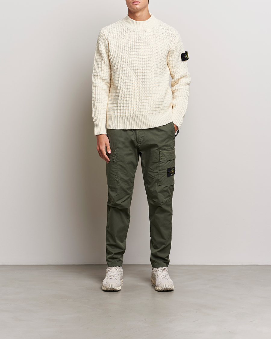 Herre | Trøjer | Stone Island | Checkered Rib Stich Wool Mock Neck Natural