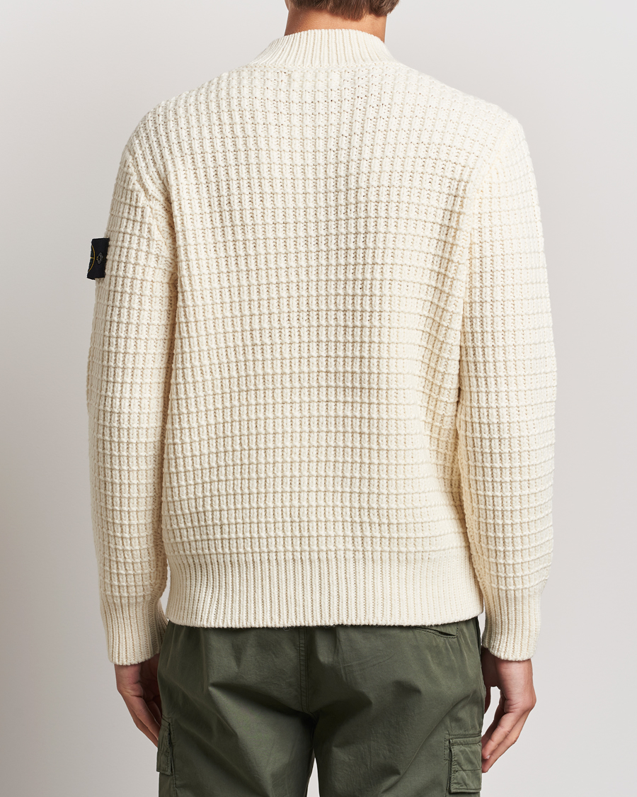 Herre | Trøjer | Stone Island | Checkered Rib Stich Wool Mock Neck Natural