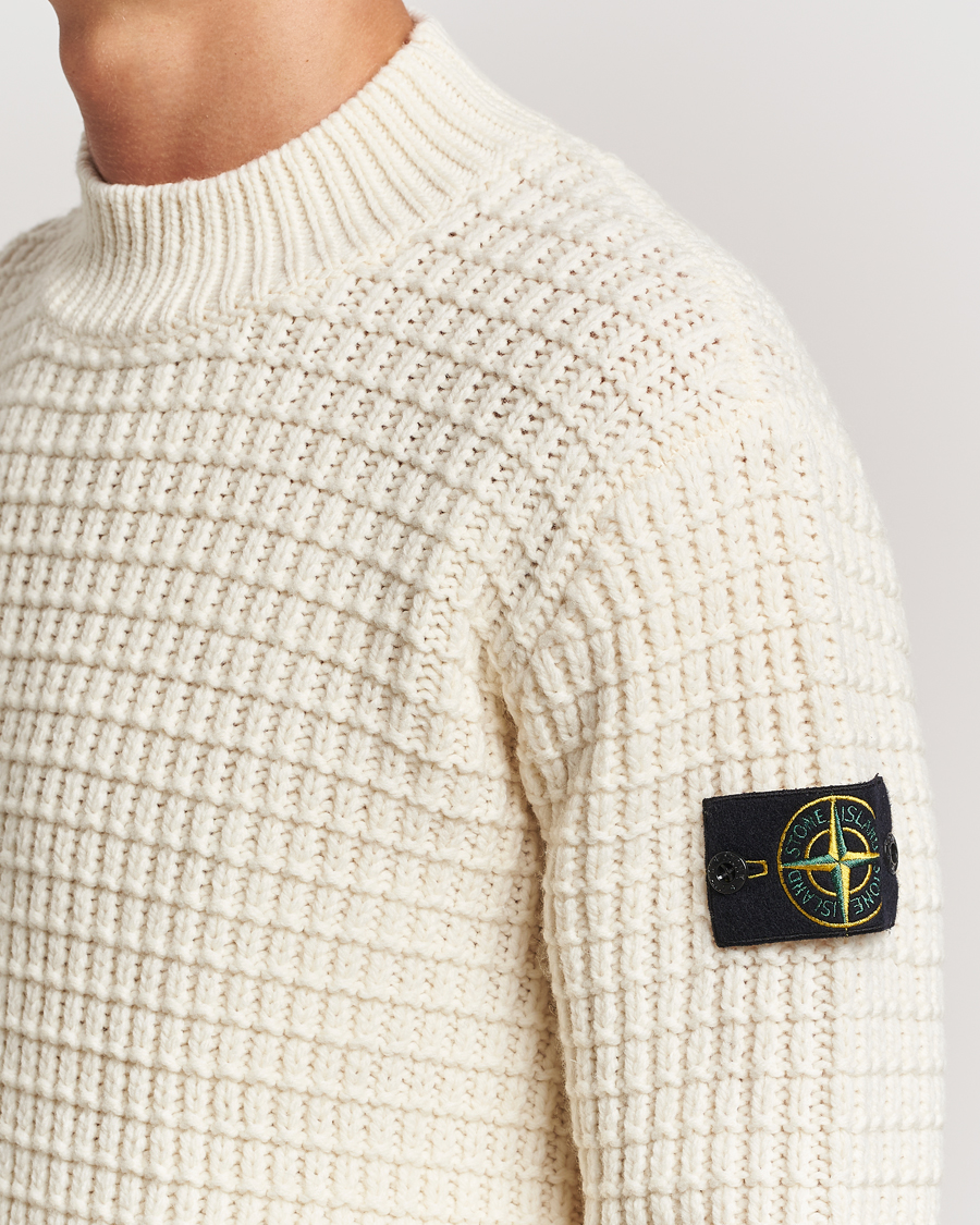 Herre | Trøjer | Stone Island | Checkered Rib Stich Wool Mock Neck Natural