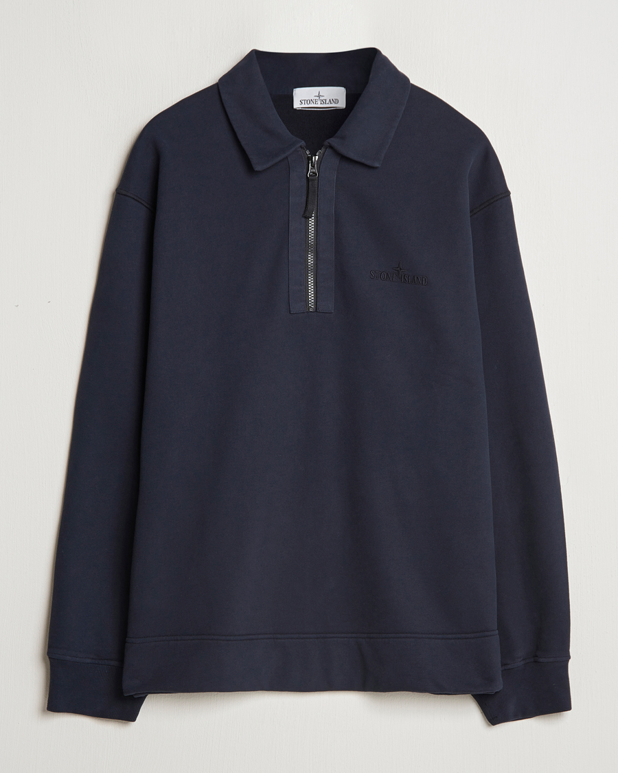 Herre | Trøjer | Stone Island | Garment Dyed Fleece Zip Polo Navy Blue