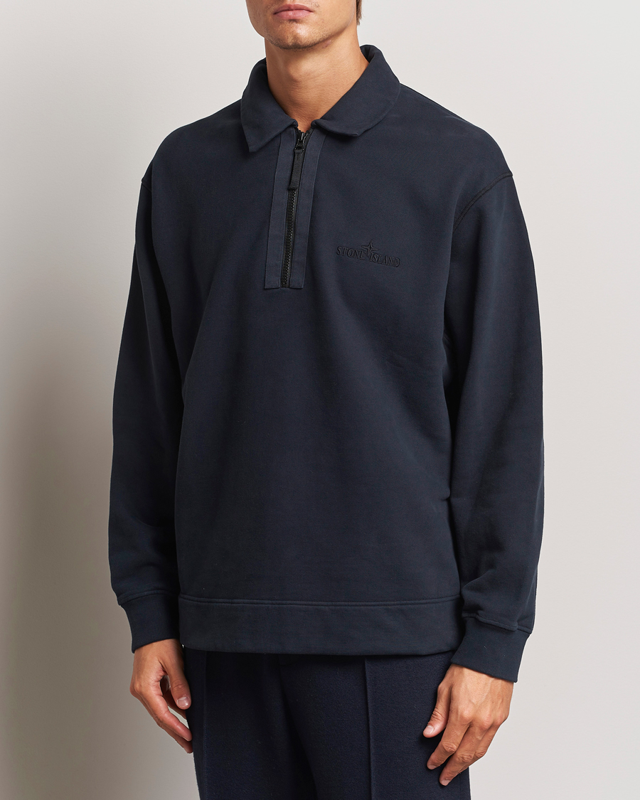 Herre | Trøjer | Stone Island | Garment Dyed Fleece Zip Polo Navy Blue