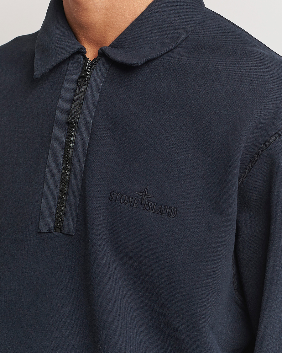 Herre | Trøjer | Stone Island | Garment Dyed Fleece Zip Polo Navy Blue