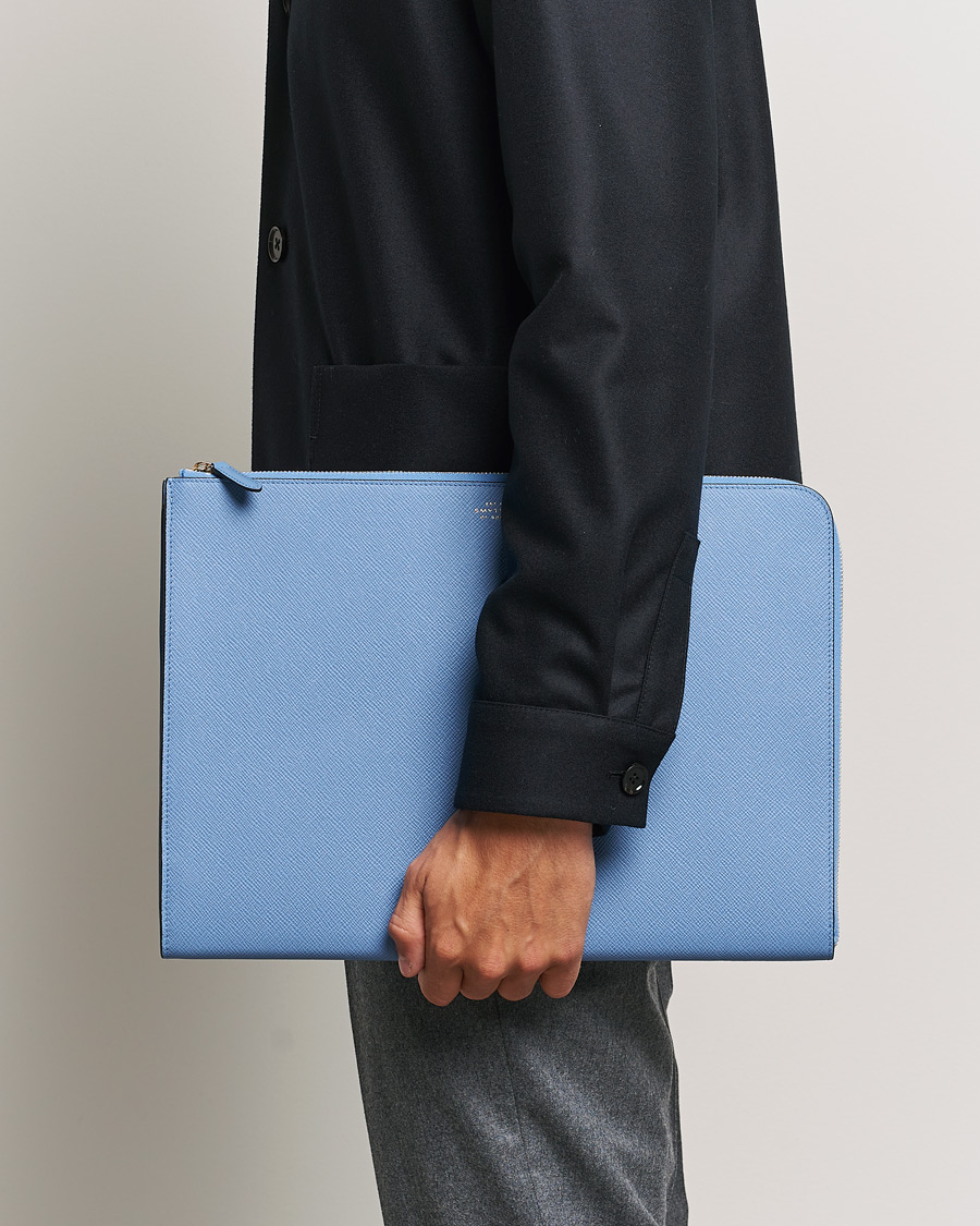 Herre | Tasker | Smythson | Panama Large Laptop Case Nile Blue