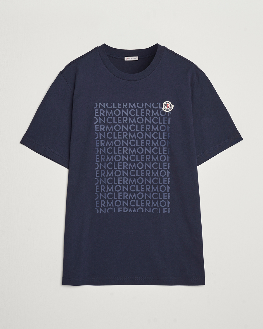 Herre | T-Shirts | Moncler | All Over Lettering T-Shirt Navy