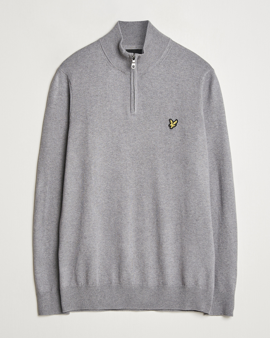 Herre | Trøjer | Lyle & Scott | Cotton/Merino Half Zip Mid Grey Marl