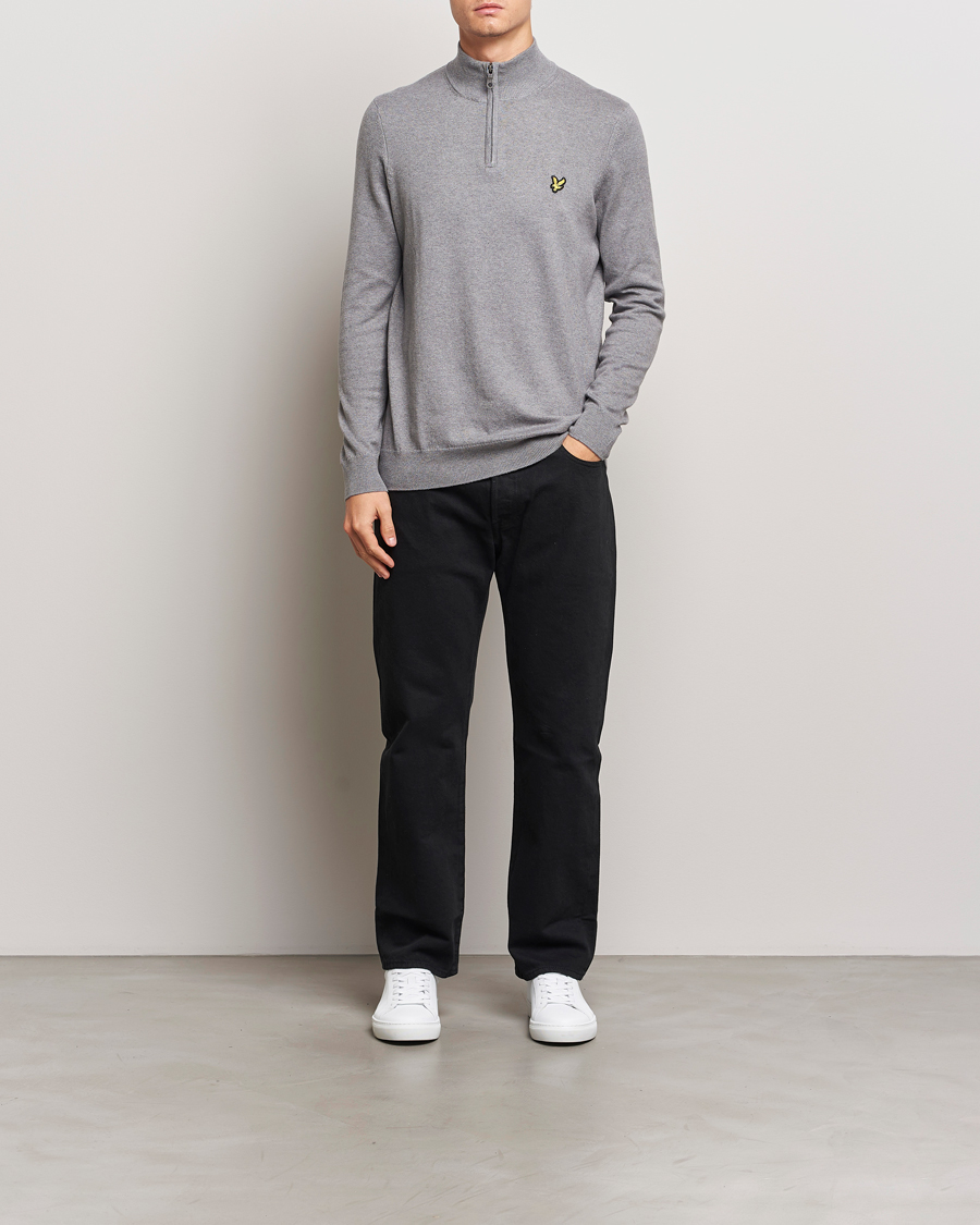 Herre | Trøjer | Lyle & Scott | Cotton/Merino Half Zip Mid Grey Marl