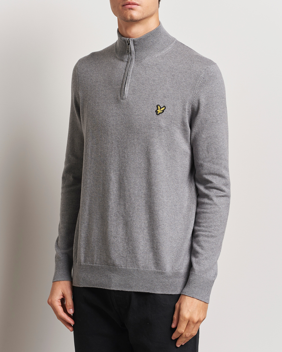 Herre | Trøjer | Lyle & Scott | Cotton/Merino Half Zip Mid Grey Marl