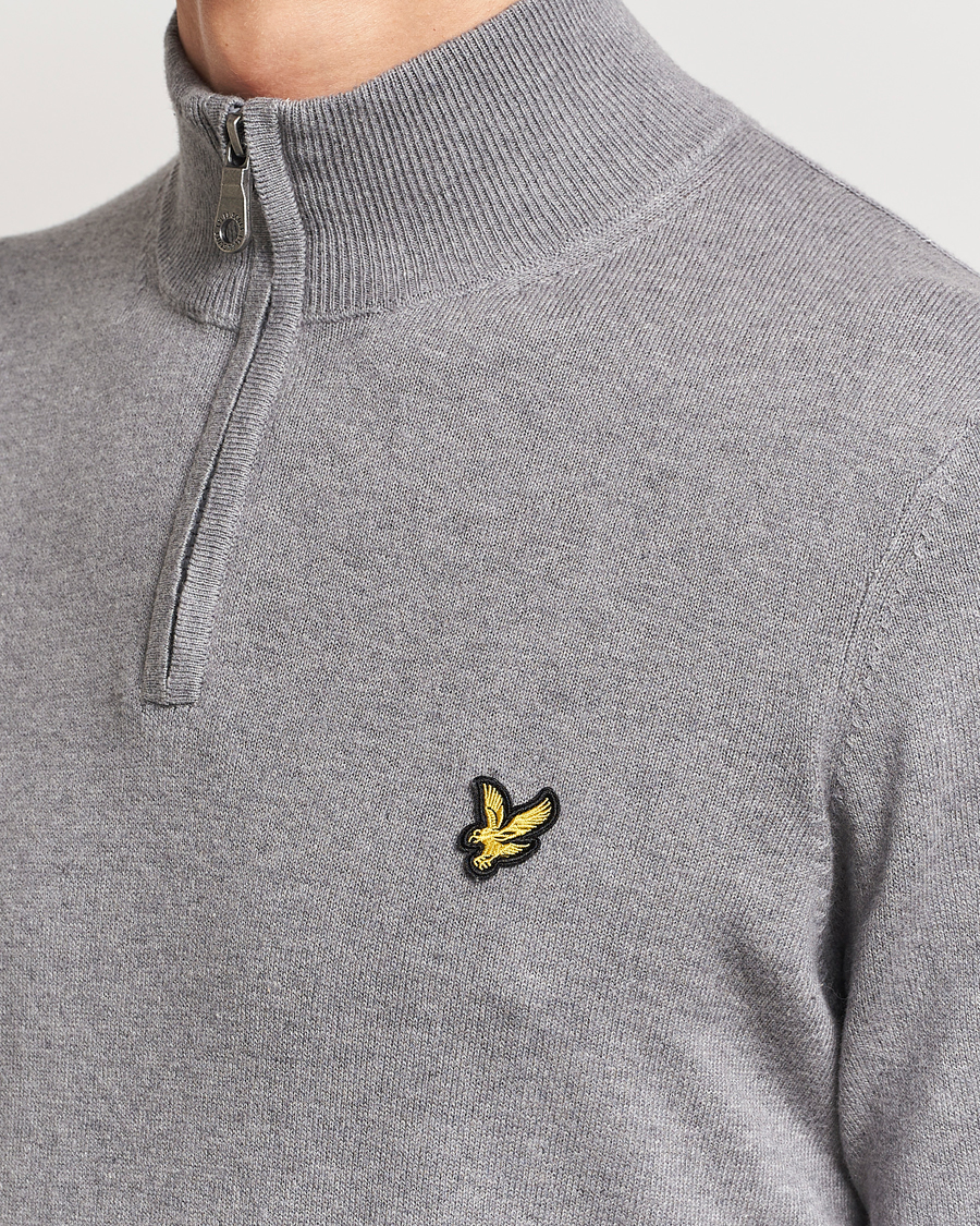 Herre | Trøjer | Lyle & Scott | Cotton/Merino Half Zip Mid Grey Marl