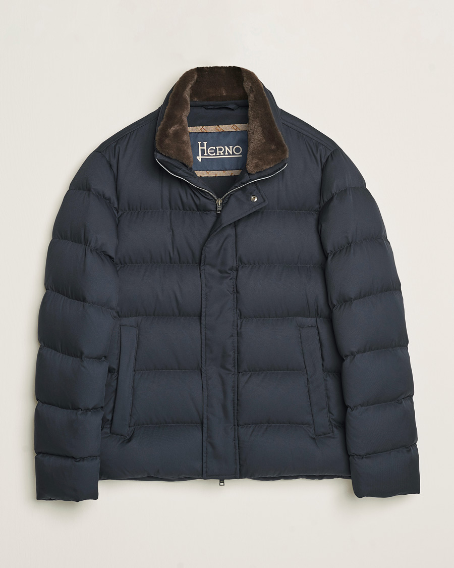 Herno Faux Fur Down Jacket Navy CareOfCarl