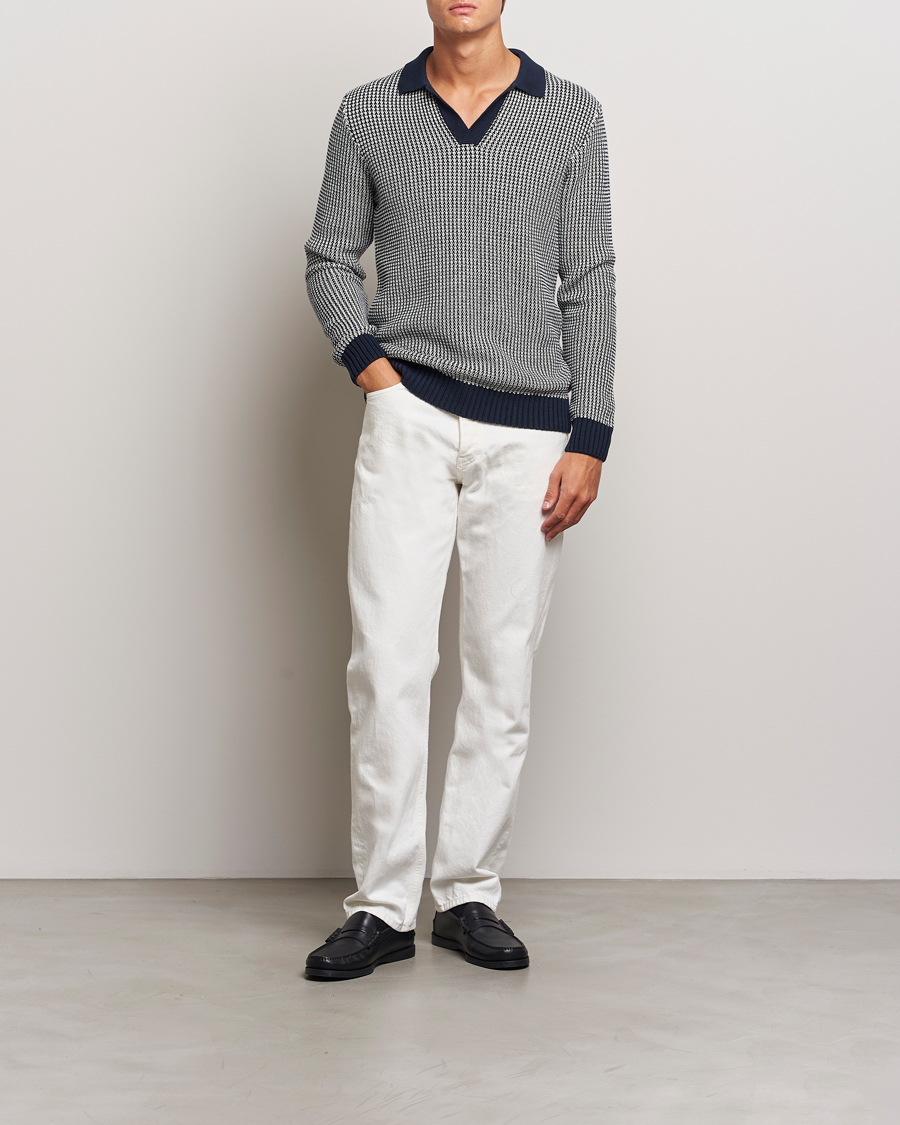 Herre | Trøjer | Orlebar Brown | Horton Long Sleeve Knited Poloshirt Night Iris/White