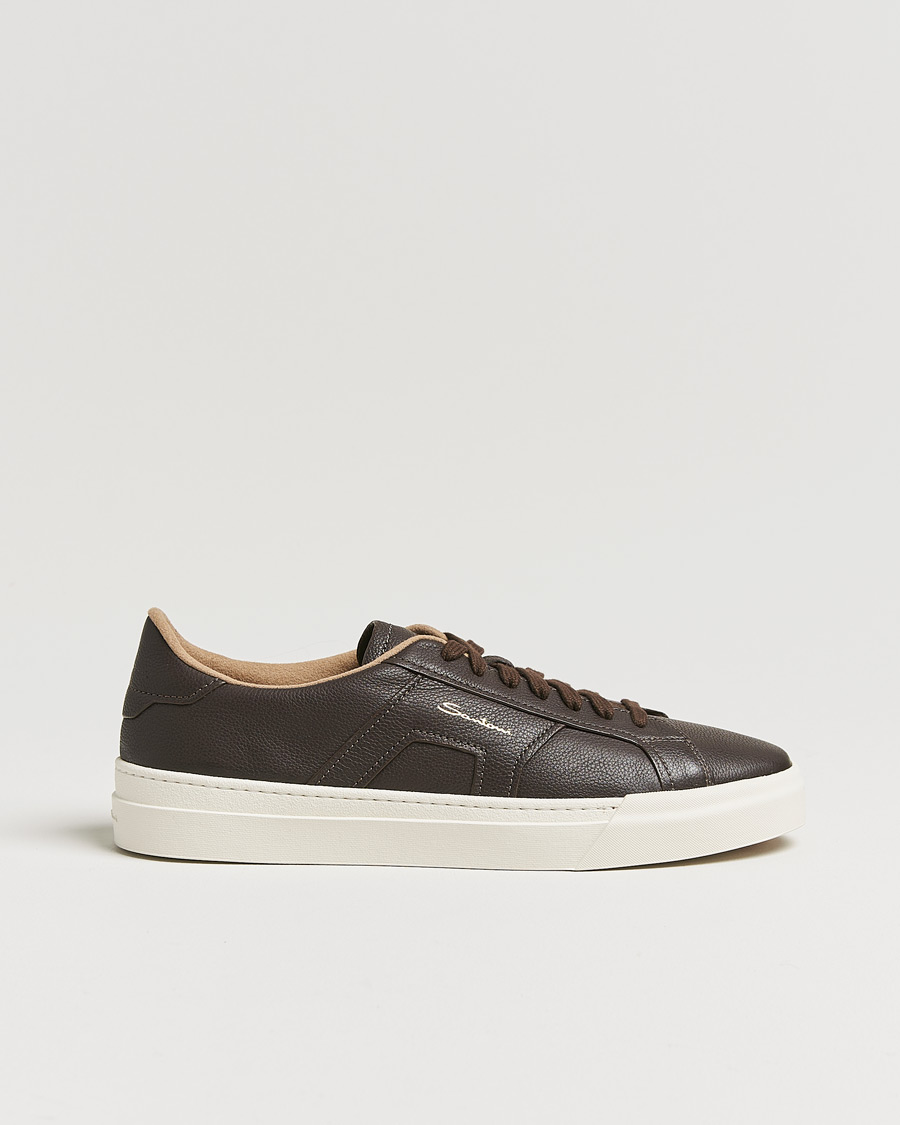 Herre | Santoni Double Buckle Sneakers Dark Brown Grain | Santoni | Double Buckle Sneakers Dark Brown Grain