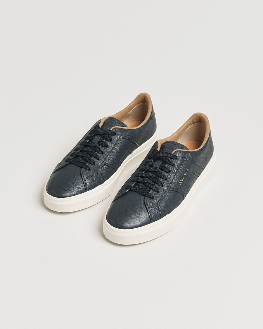 Herre | Santoni Double Buckle Sneakers Navy Grain | Santoni | Double Buckle Sneakers Navy Grain