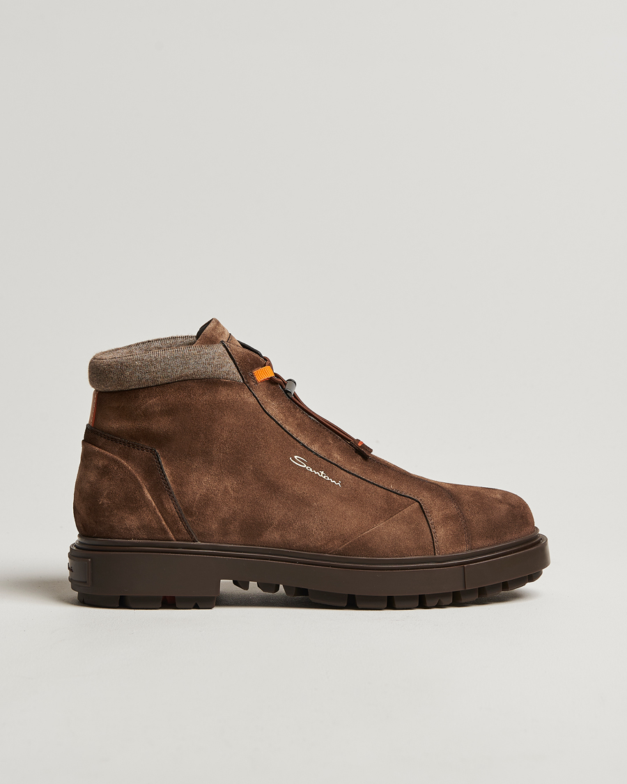 Herre | Santoni St Moritz No Lace Boot Dark Brown Suede | Santoni | St Moritz No Lace Boot Dark Brown Suede