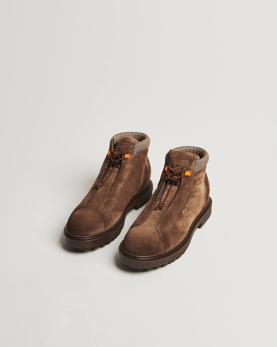 Herre | Santoni St Moritz No Lace Boot Dark Brown Suede | Santoni | St Moritz No Lace Boot Dark Brown Suede
