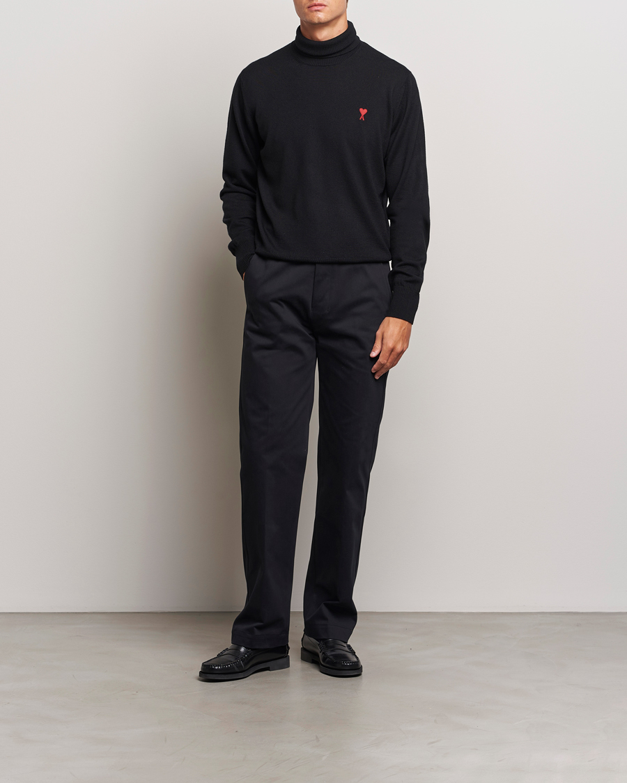 Herre | Trøjer | AMI | Heart Logo Wool Turtleneck Black
