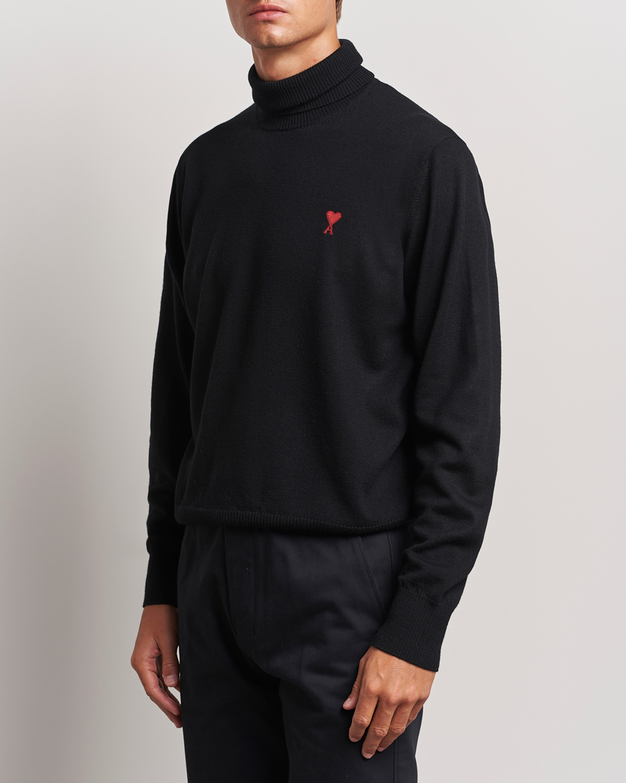 Herre | Trøjer | AMI | Heart Logo Wool Turtleneck Black