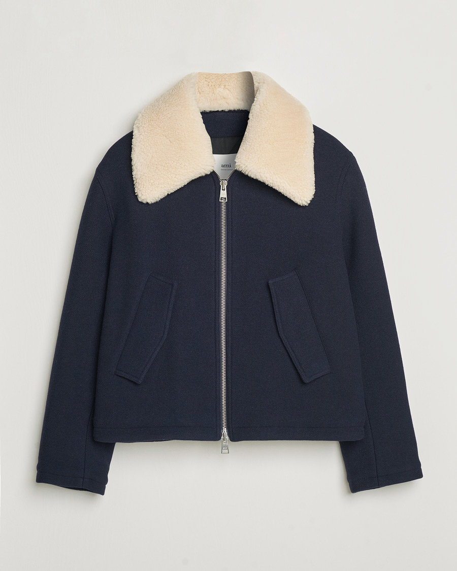 Herre | Jakker | AMI | Wool Shearling Bomber Jacket Navy