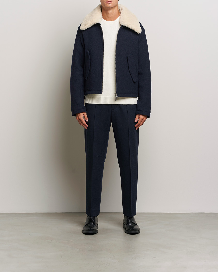 Herre | Jakker | AMI | Wool Shearling Bomber Jacket Navy
