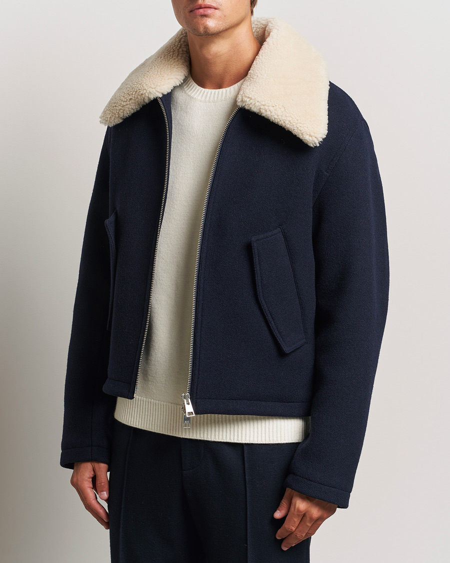 Herre | Jakker | AMI | Wool Shearling Bomber Jacket Navy