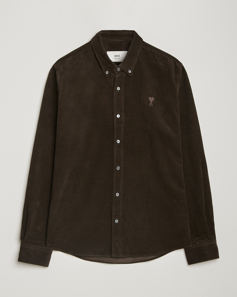 Herre | Skjorter | AMI | Classic Fit Corduroy Shirt Dark Coffee