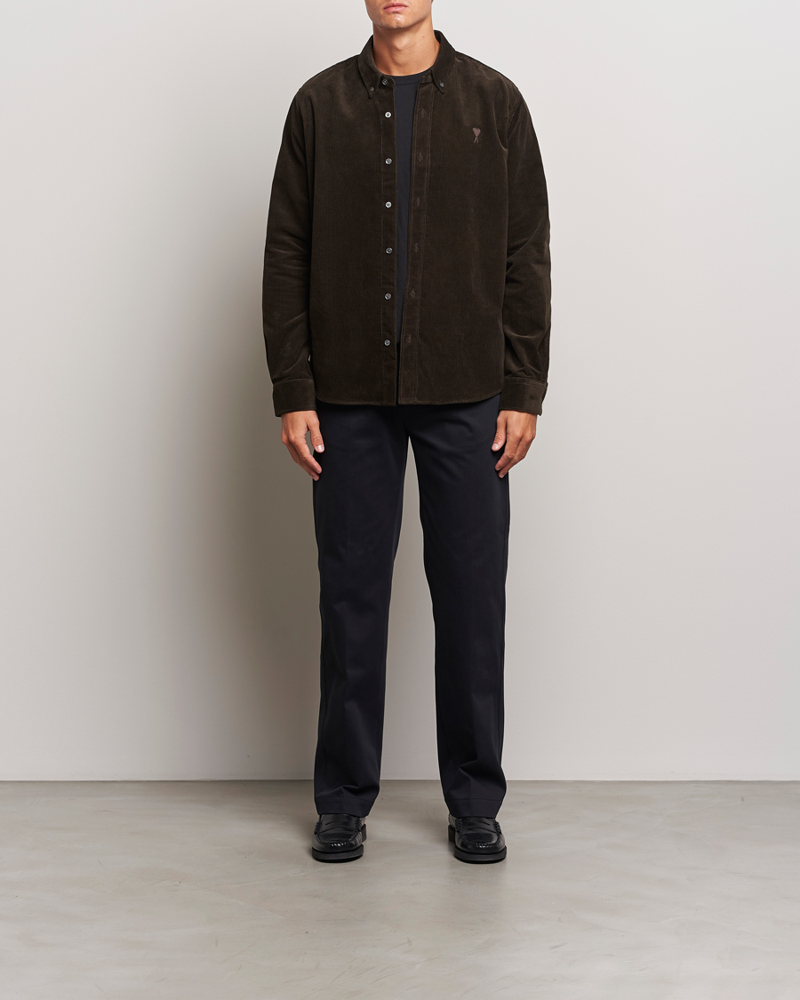 Herre | Skjorter | AMI | Classic Fit Corduroy Shirt Dark Coffee