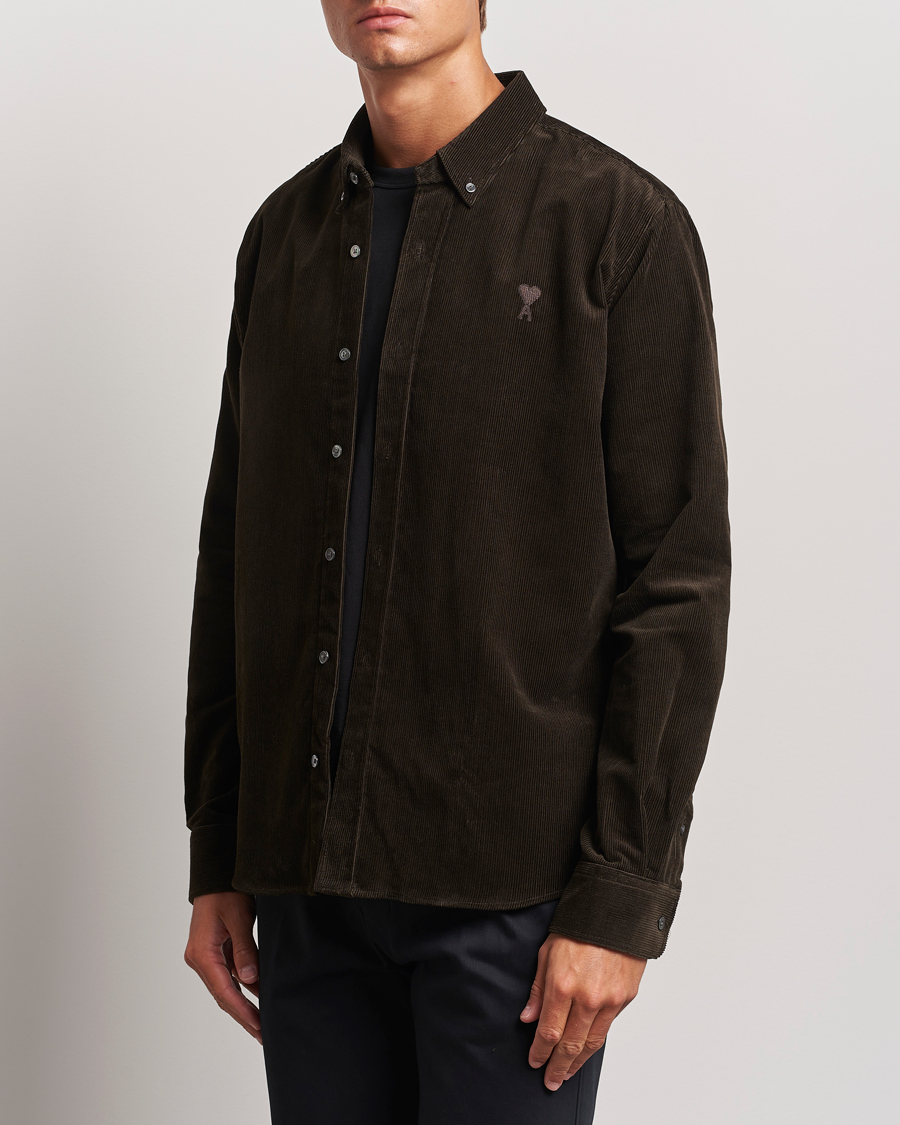 Herre | Skjorter | AMI | Classic Fit Corduroy Shirt Dark Coffee
