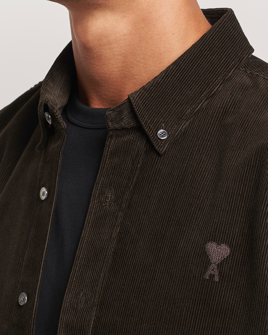 Herre | Skjorter | AMI | Classic Fit Corduroy Shirt Dark Coffee