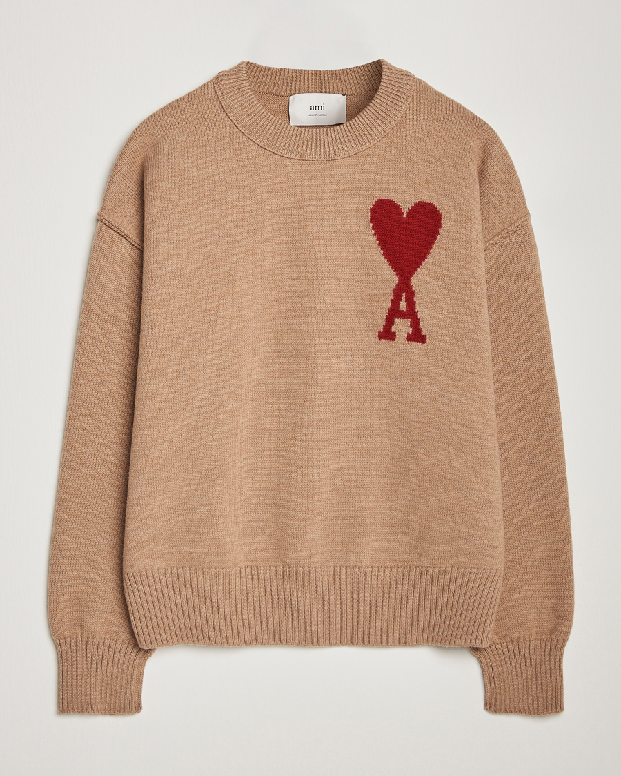 Herre | Trøjer | AMI | Big Heart Logo Crew Neck Camel