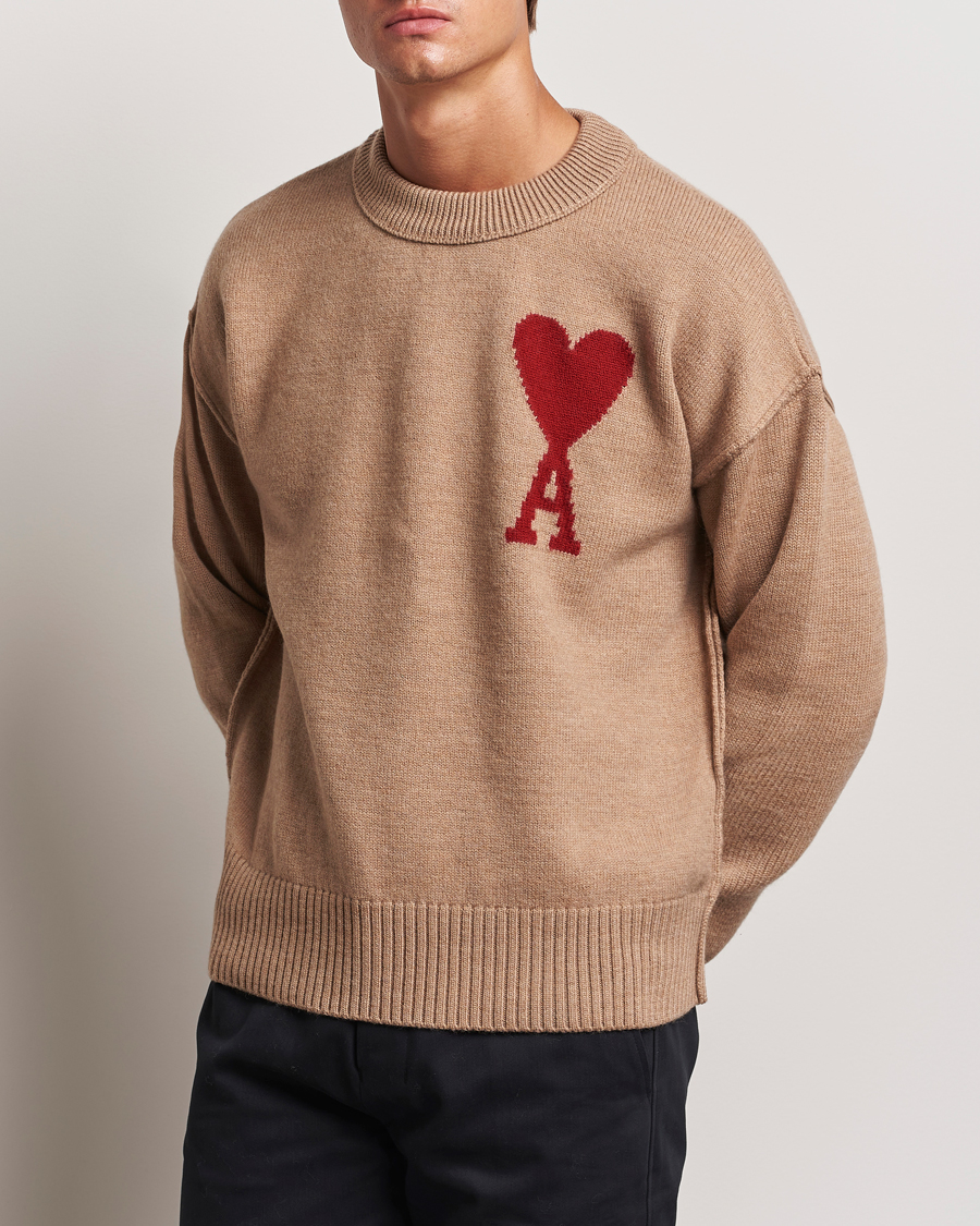 Herre | Trøjer | AMI | Big Heart Logo Crew Neck Camel