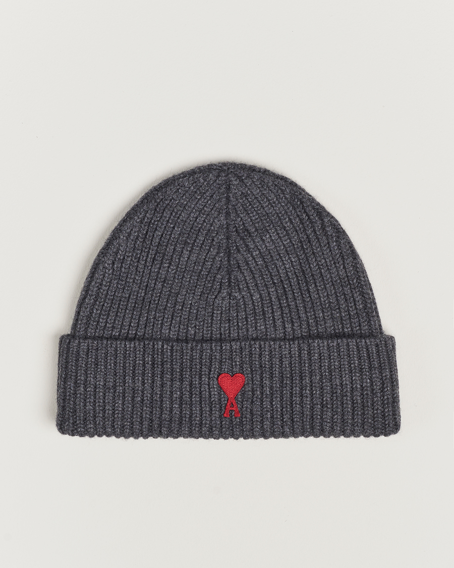 Herre | AMI Heart Logo Beanie Heather Grey | AMI | Heart Logo Beanie Heather Grey