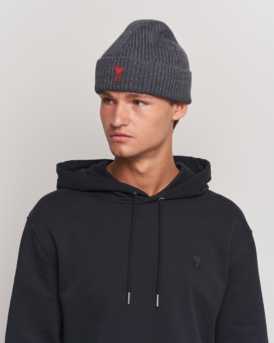Herre | AMI Heart Logo Beanie Heather Grey | AMI | Heart Logo Beanie Heather Grey
