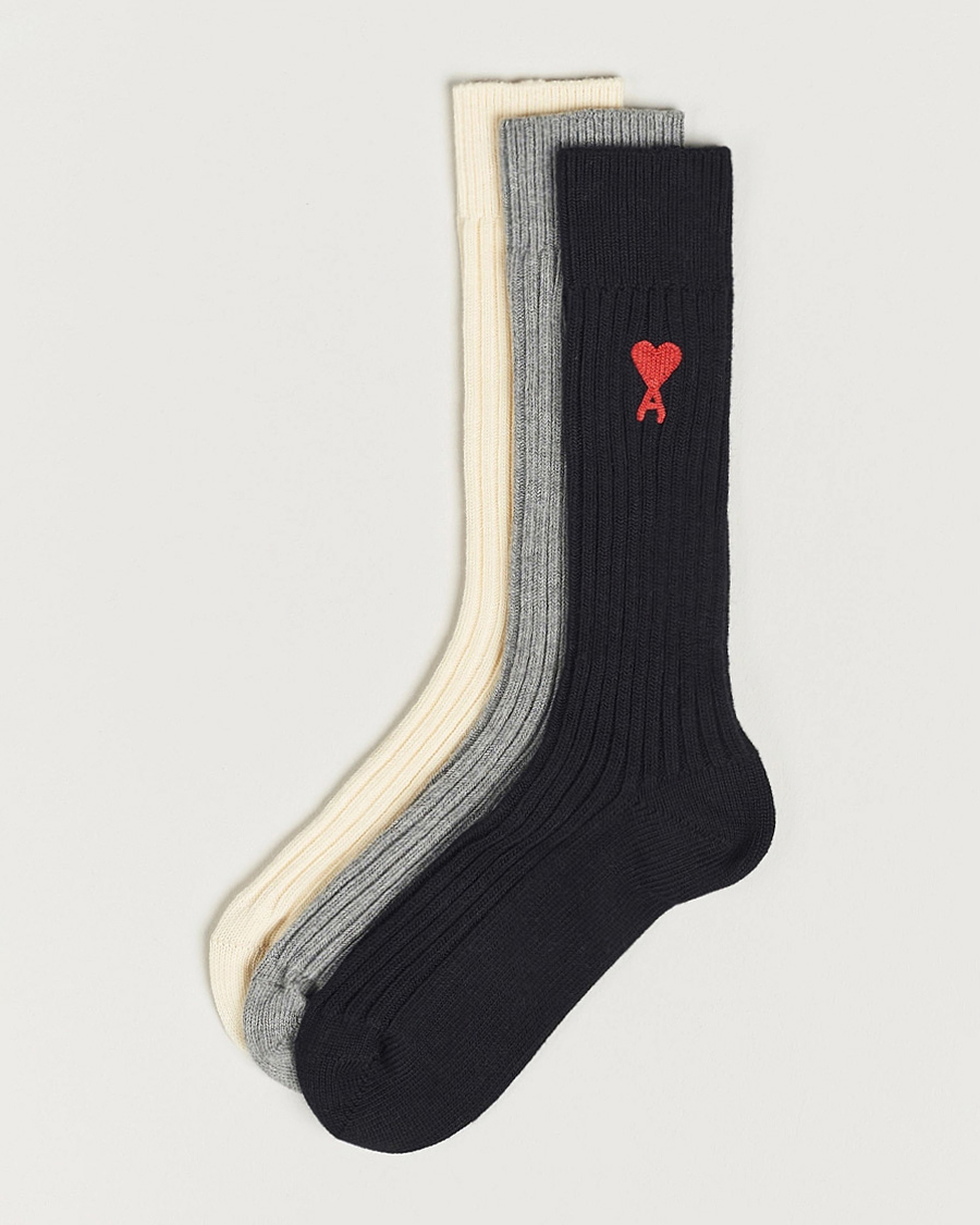 Herre | Undertøj | AMI | 3-Pack Heart Logo Socks White/Grey/Black