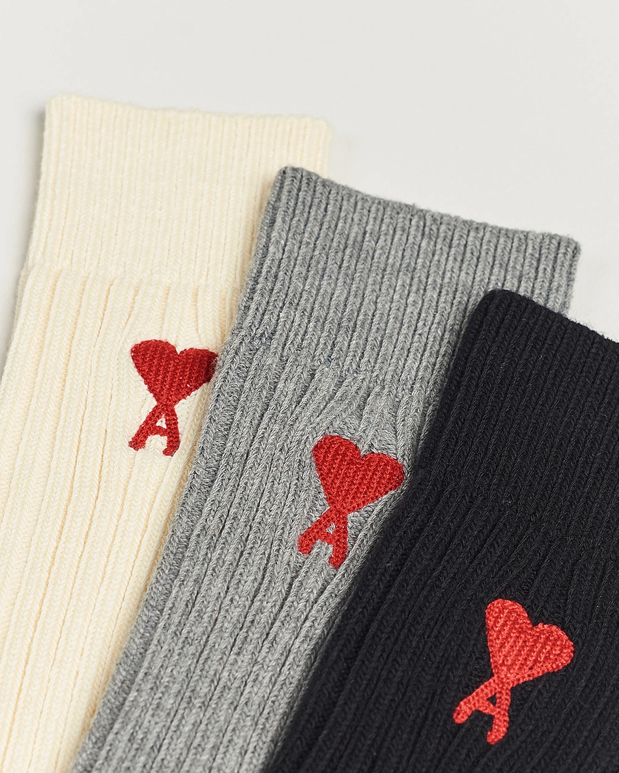 Herre | Undertøj | AMI | 3-Pack Heart Logo Socks White/Grey/Black