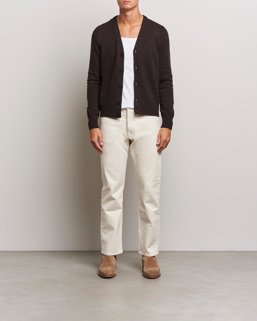 Herre | Trøjer | AMI | Tonal Heart Logo Wool Cardigan Dark Coffee
