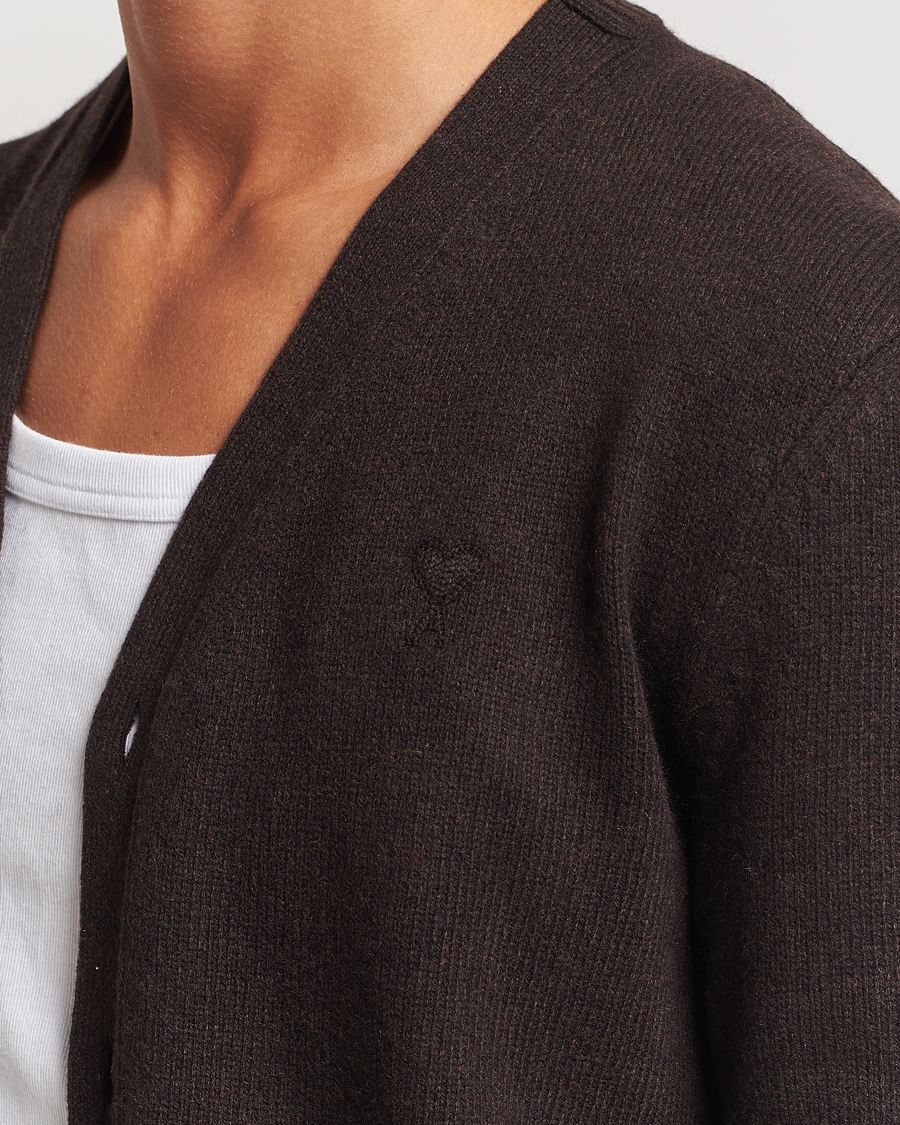 Herre | Trøjer | AMI | Tonal Heart Logo Wool Cardigan Dark Coffee