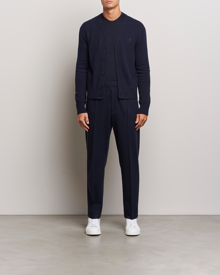 Herre | Trøjer | AMI | Tonal Heart Logo Wool Cardigan Navy