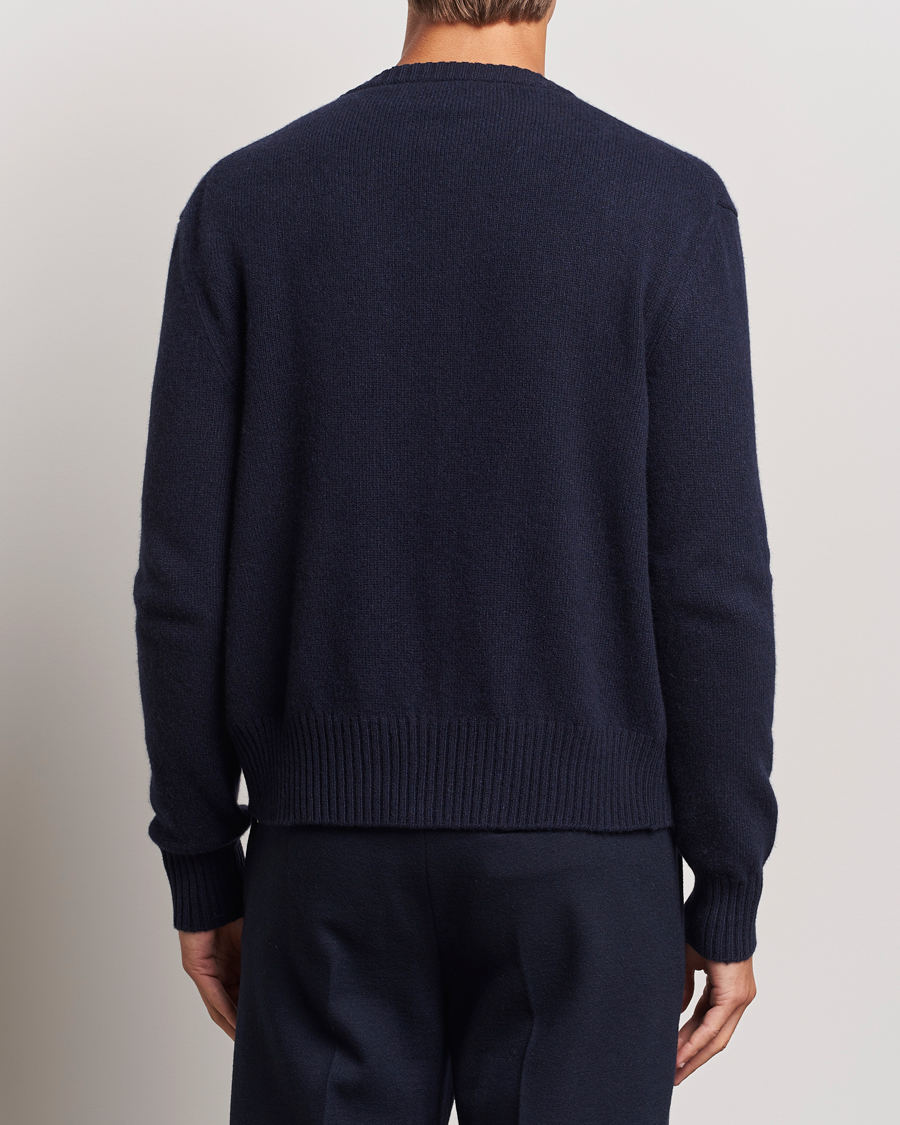 Herre | Trøjer | AMI | Tonal Heart Logo Wool Cardigan Navy
