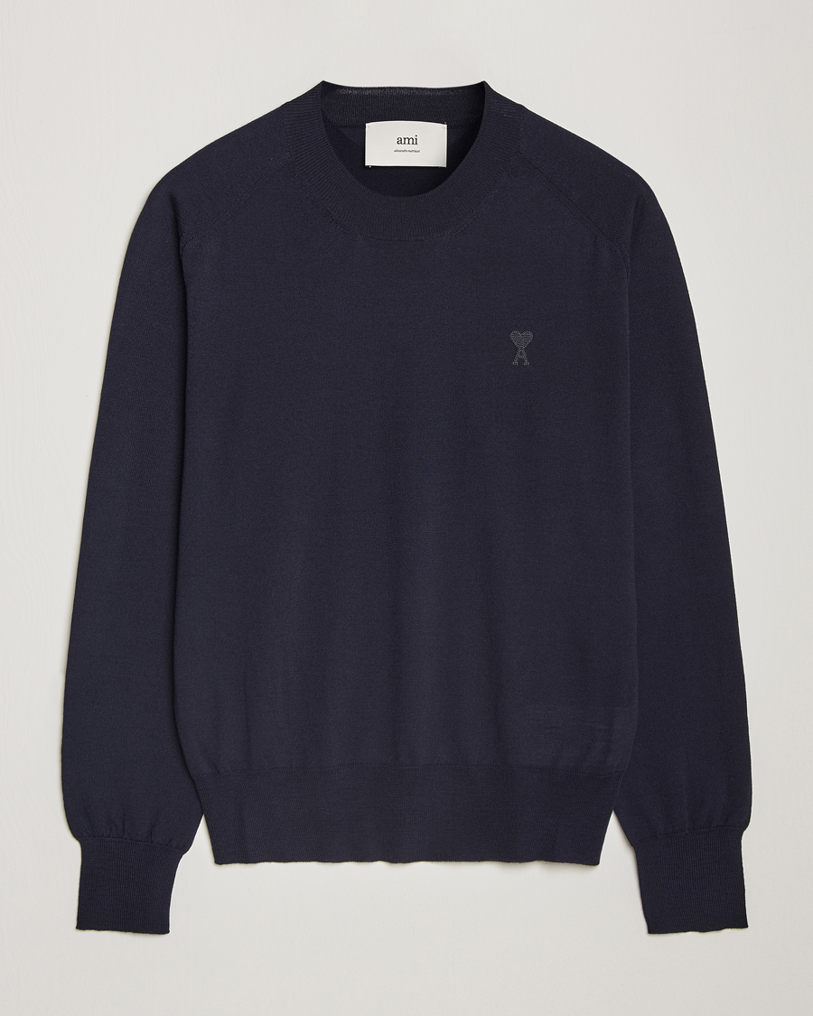 Herre | Trøjer | AMI | Tonal Heart Logo Wool Crew Neck Navy