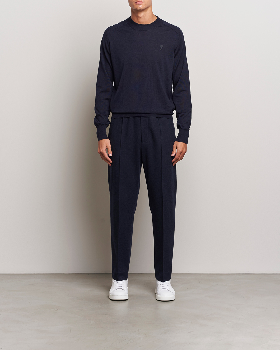 Herre | Trøjer | AMI | Tonal Heart Logo Wool Crew Neck Navy