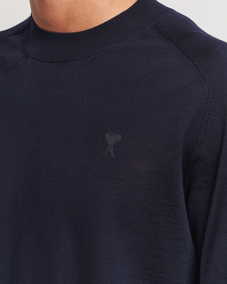 Herre | Trøjer | AMI | Tonal Heart Logo Wool Crew Neck Navy