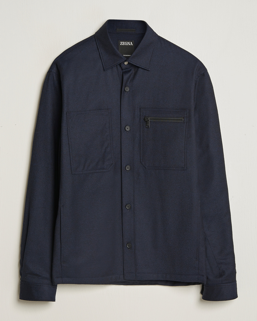 Herre | Jakker | Zegna | Techmerino Flannel Shirt Jacket Navy