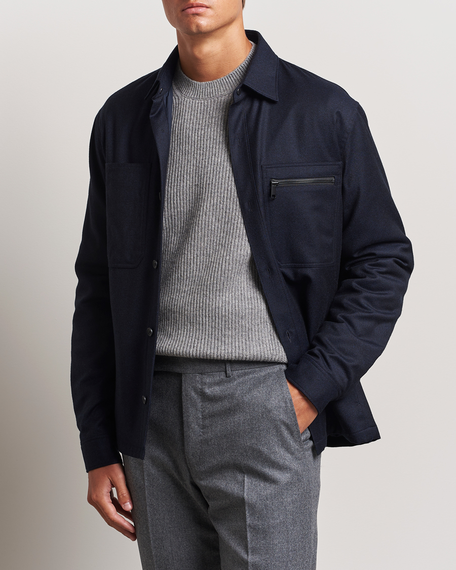 Herre | Jakker | Zegna | Techmerino Flannel Shirt Jacket Navy