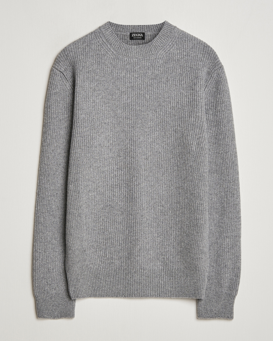 Herre | Trøjer | Zegna | Oasi Cashmere Rib Crewneck Grey Melange