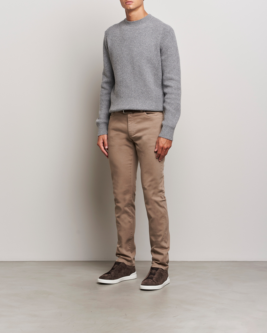 Herre | Trøjer | Zegna | Oasi Cashmere Rib Crewneck Grey Melange