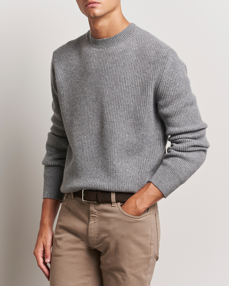 Herre | Trøjer | Zegna | Oasi Cashmere Rib Crewneck Grey Melange