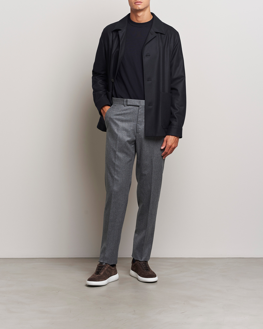 Herre | Bukser | Zegna | Carded Flannel Trousers Grey Melange